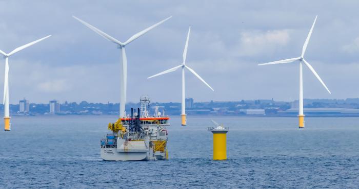 ship in wind farm